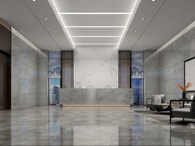 3d现代办公大厅空间模型