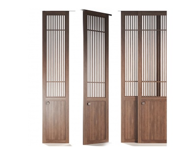 新中式木质格栅屏风门模型