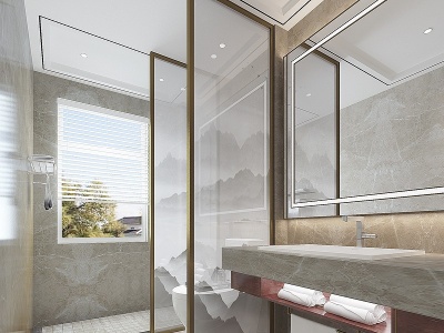 3d新中式浴室卫生间模型