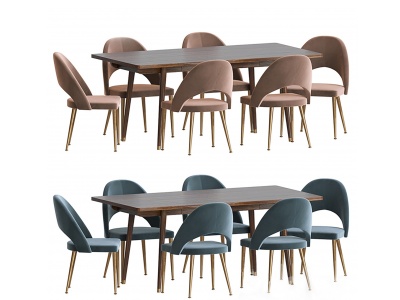3d北欧现代实木布艺餐桌椅模型