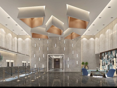 3d现代办公酒店大堂大厅模型