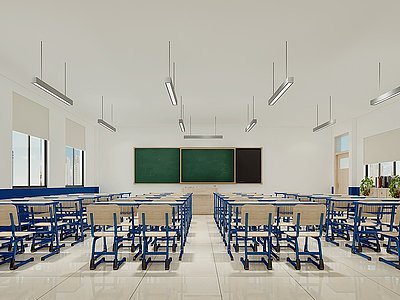 3d现代教室小学班级教室模型