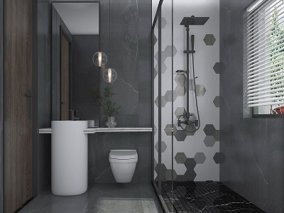 3d现代高级灰卫生间浴室模型