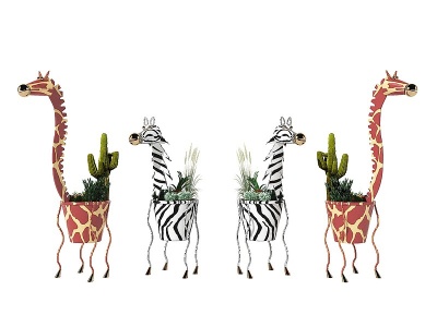 卡通动物长颈鹿仙人掌盆栽模型