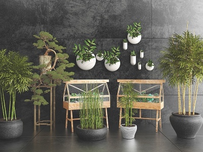 现代绿植竹子盆栽模型