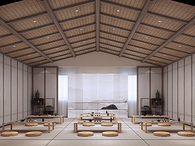 3d新中式茶艺教室茶室禅室模型