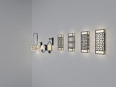 3d新中式壁灯模型
