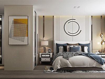 3d现代轻奢简欧式卧室双人床模型