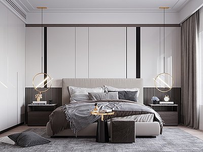 3d现代简欧式轻奢卧室模型