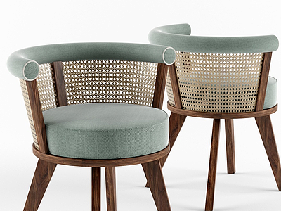 现代新中式藤编编织餐椅模型3d模型