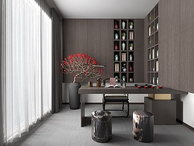 3d新中式书房茶室模型