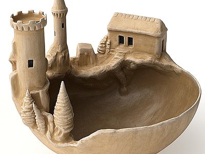 现代城堡雕塑3d模型