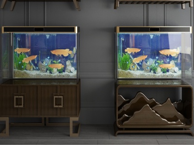 3d新中式玻璃鱼缸模型