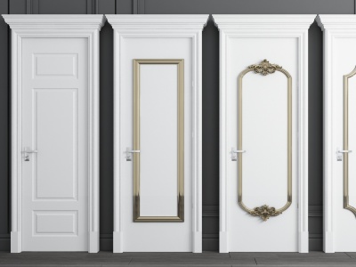 欧式实木房间门单开门组合模型
