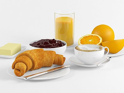 3d现代食品咖啡面包橙子模型
