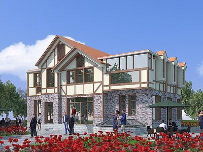 3d新中式别墅建筑模型