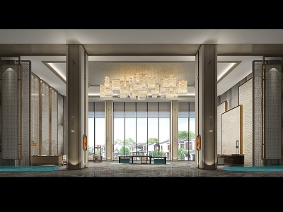 3d新中式酒店<font class='myIsRed'>大堂</font>模型