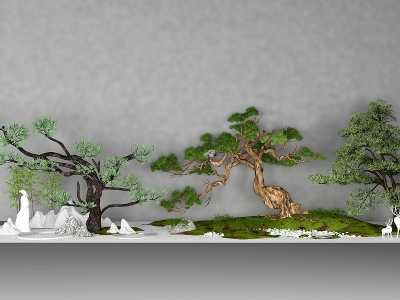 新中式松树园艺小品3d模型