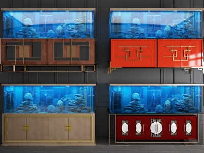 3d新中式玻璃鱼缸模型