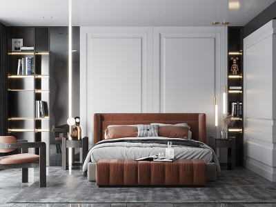 3d现代简欧式卧室双人床模型