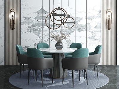 新中式圆形餐桌椅模型3d模型