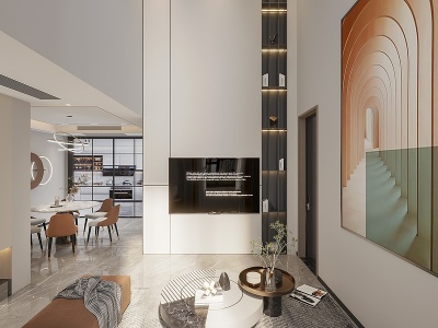 现代别墅客餐厅模型3d模型