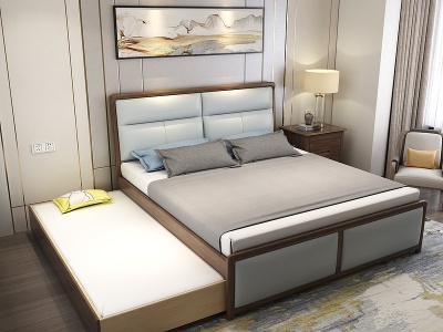 3d中式轻奢卧室床模型