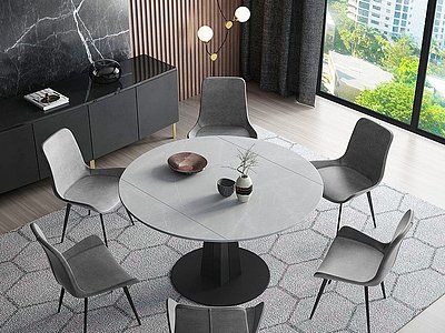 3d北欧圆形餐桌椅模型