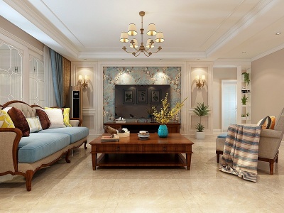 3d美式客厅沙发模型
