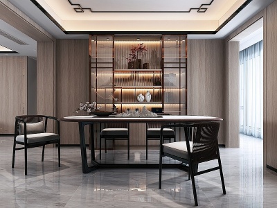 3d新中式客厅餐厅模型
