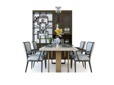 3d中式餐桌椅酒柜模型