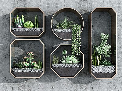 3d植物多肉墙饰模型