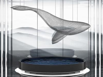 3d新中式鲸鱼天花模型