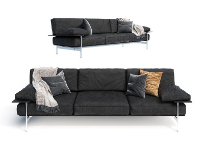 3d现代黑色多人沙发模型