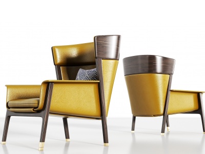 3d现代实木皮革单人沙发组合模型