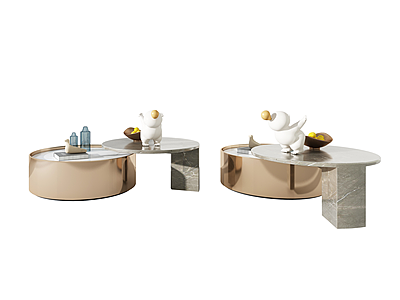 3d现代金属大理石茶几组合模型
