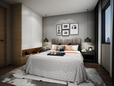 3d简欧现代卧室模型