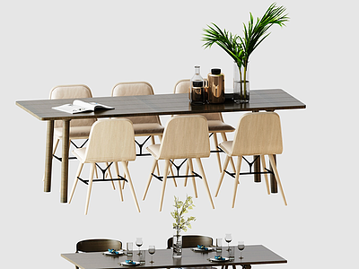 3d北欧简约餐桌椅模型