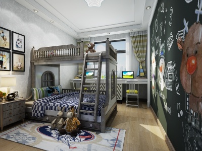3d现代儿童房卧室模型