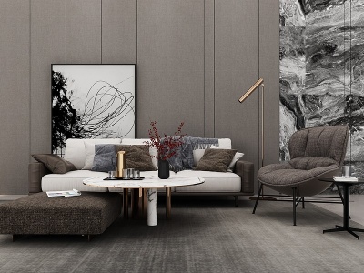 现代客厅沙发多人沙发组合模型3d模型