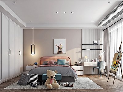 3d现代儿童房卧室房间模型