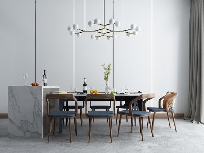 北欧餐厅餐桌椅组合模型3d模型
