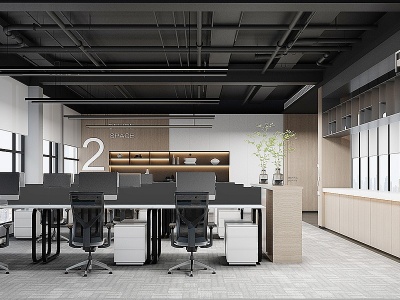 3d敞开式办公室员工工位模型