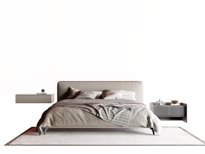 3d简约品牌现代双人床模型