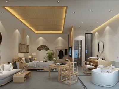 新中式民宿酒店包房模型3d模型