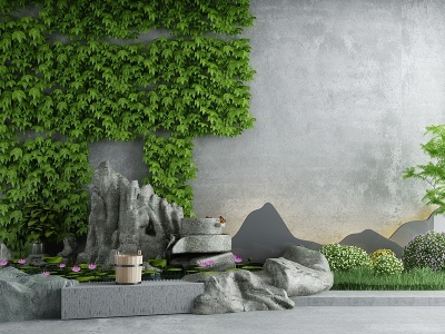 新中式庭院水景小品模型3d模型