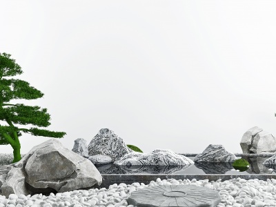 3d新中式假山山水玄关造景模型