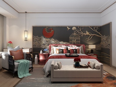 新中式卧室家具组合模型3d模型