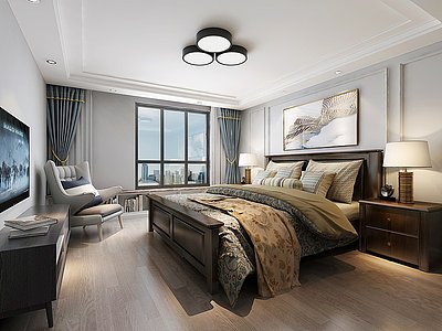 3d现代卧室茶室双人床模型