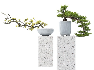 3d新中式植物盆栽盆景摆件模型
